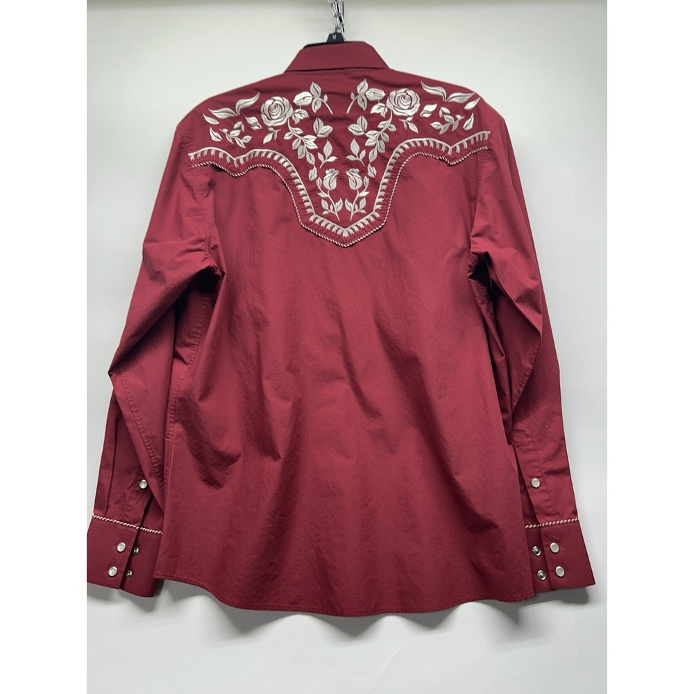Salvaje Oeste Men's Large Red/Silver Western Cotton Blend Shirt (C9) - Picture 4 of 7